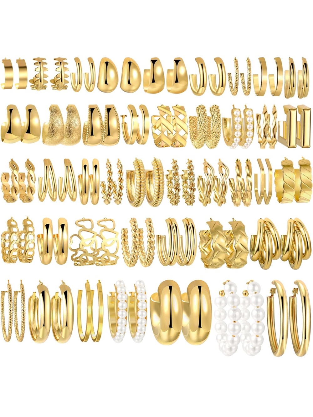 NEVER WORN! Gold-Tone Mixed Hoop & Huggie Earring Set - 40 Pairs